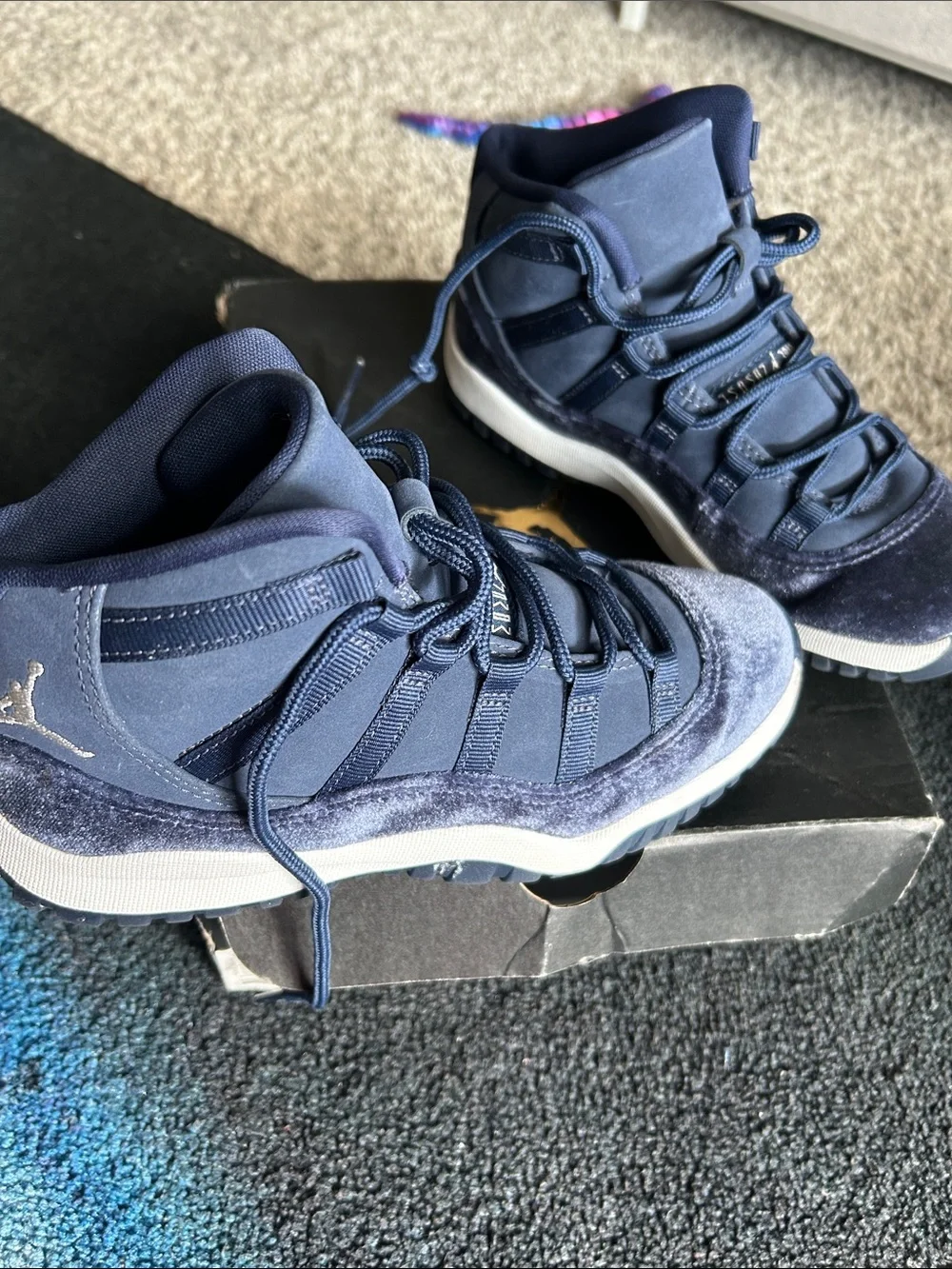Jordan Retro 11 Kids Navy Velvet High-Top Sneakers